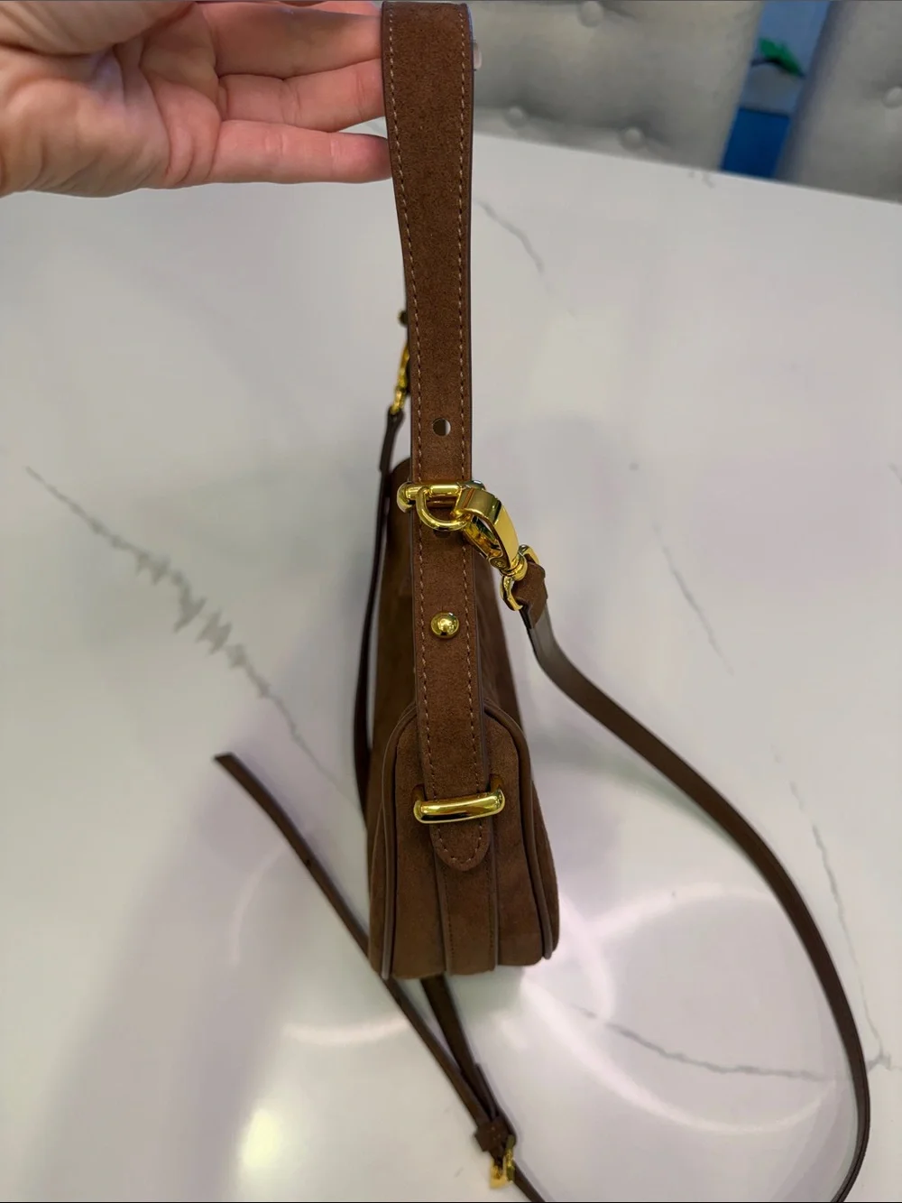 Arque Brown Suede Shoulder/Crossbody Bag with Tassel Charm